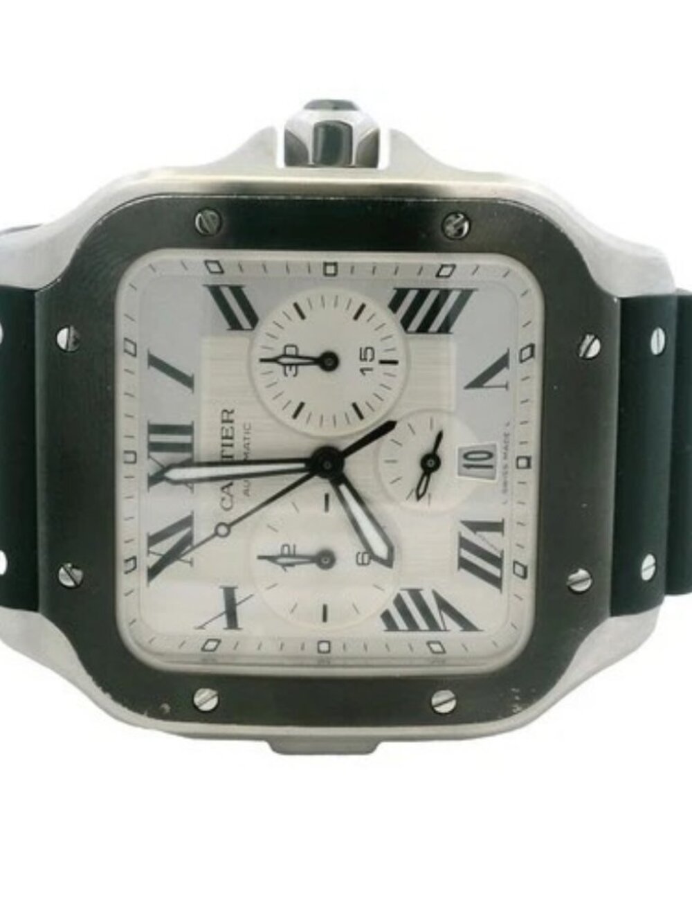 Cartier Santos CL Chronograph 44mm Silver Dial Rubber Steel Watch